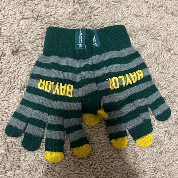 Other - Baylor Green and Gray Striped Gloves